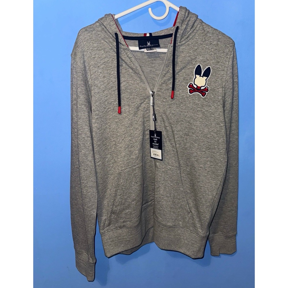 Psycho Bunny Mens Heather Grey Brancote Full Zip Hoodie Logo XS SP20-B6H802J1CO
